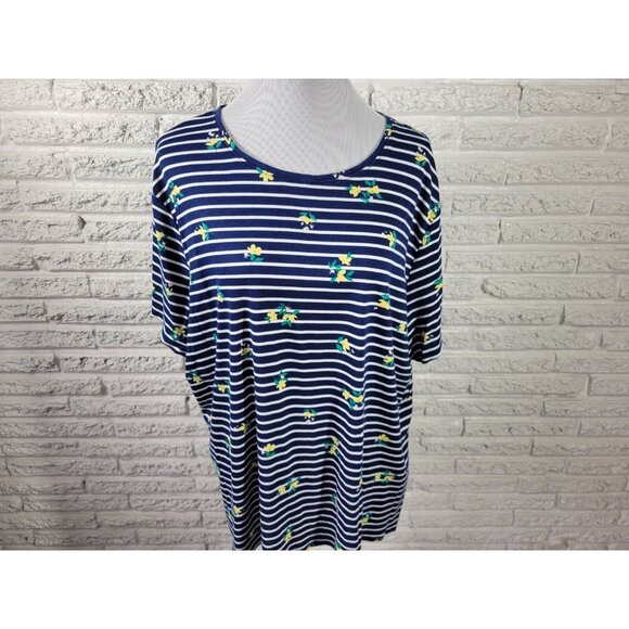 Croft Barrow Womens Top 3X Plus Tee Short Sleeve Blue Floral STR216E - Picture 2 of 7